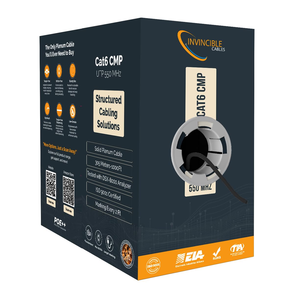 Amazon.com: Cat6 Plenum Cable 1000ft | 0.57mm 100% Pure Copper